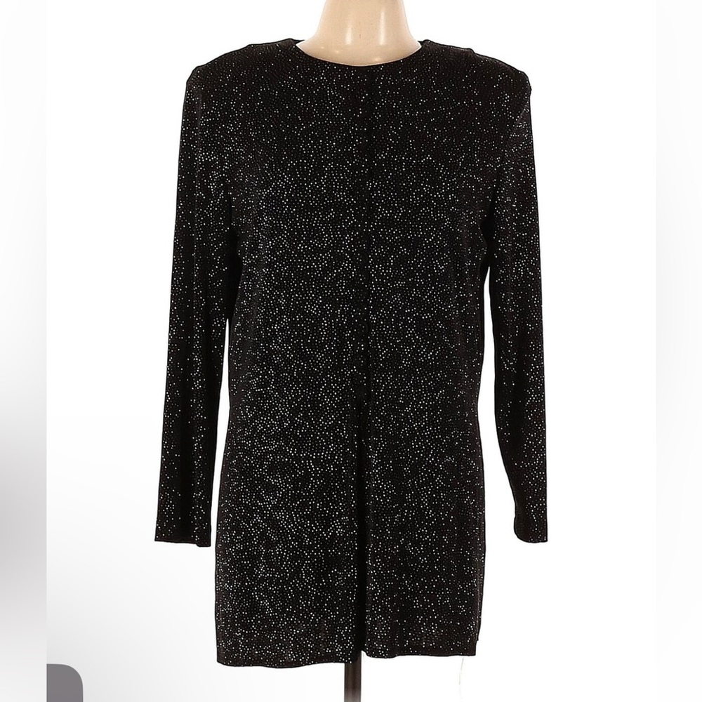 J.B.S. Women’s Black Sparkle Round Neck Long-Sleeve Dress with Shoulder Pads 10